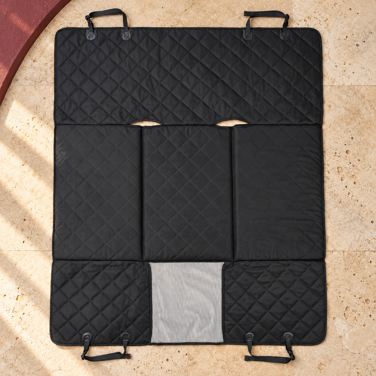 Quilted Dog Car Seat Bridge Cover — Black product view