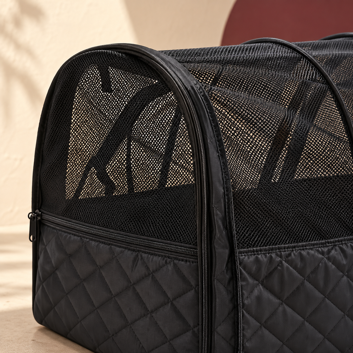 Foldable Dog Car Travel Tunnel — Black construction close-up