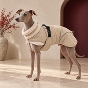 Italian Greyhound wearing the fleece collar adjustable dog jacket in Beige