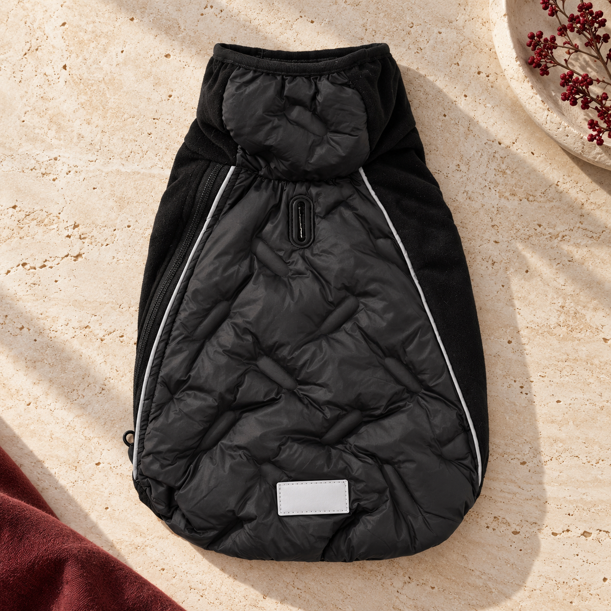 Stretch Panel Down Dog Vest — Black flat product view