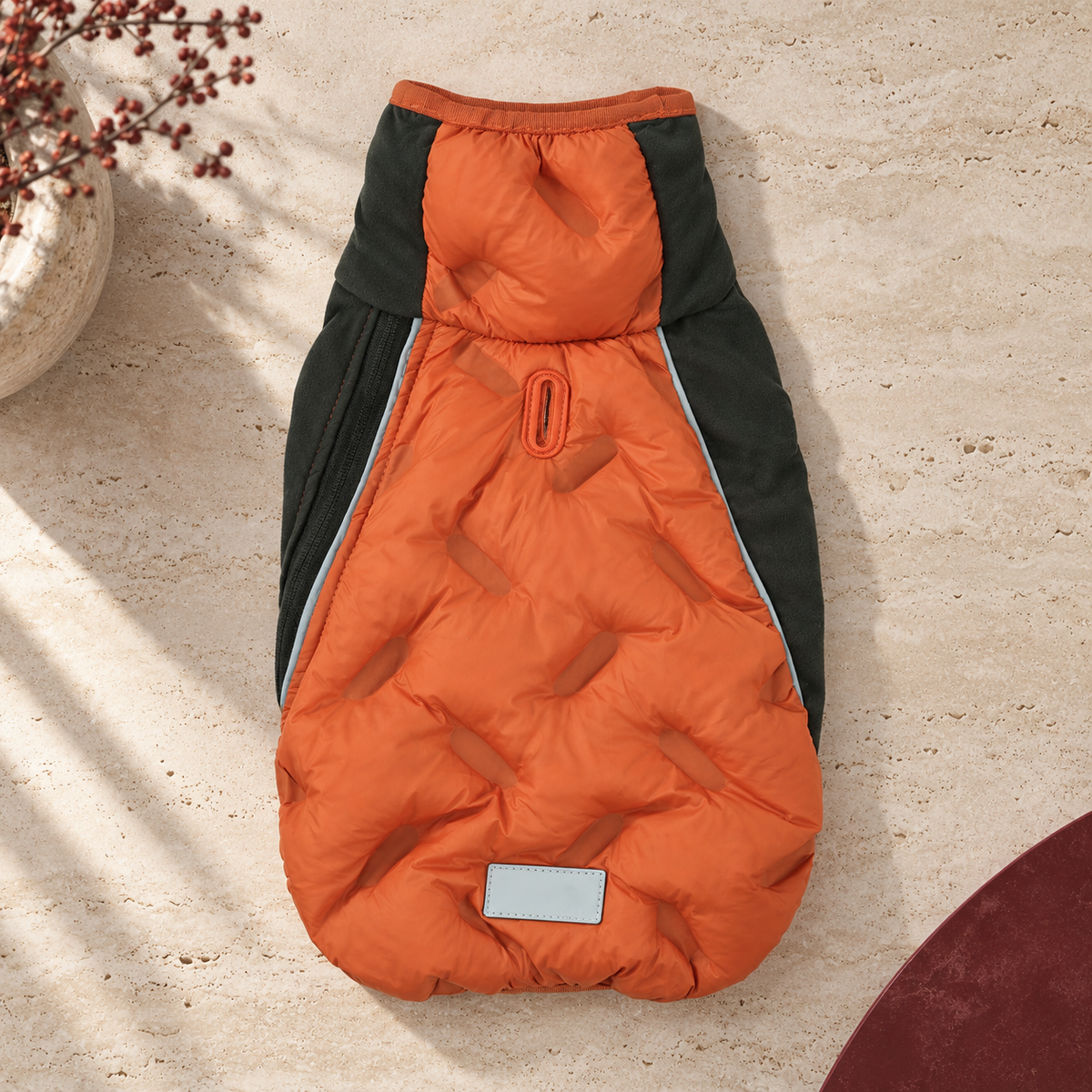 Stretch Panel Down Dog Vest — Orange flat product view