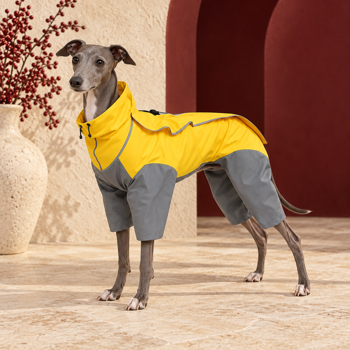 Iggy Hooded Raincoat Waterproof and Lightweight – Italian Greyhound in the Iggy Grey interior