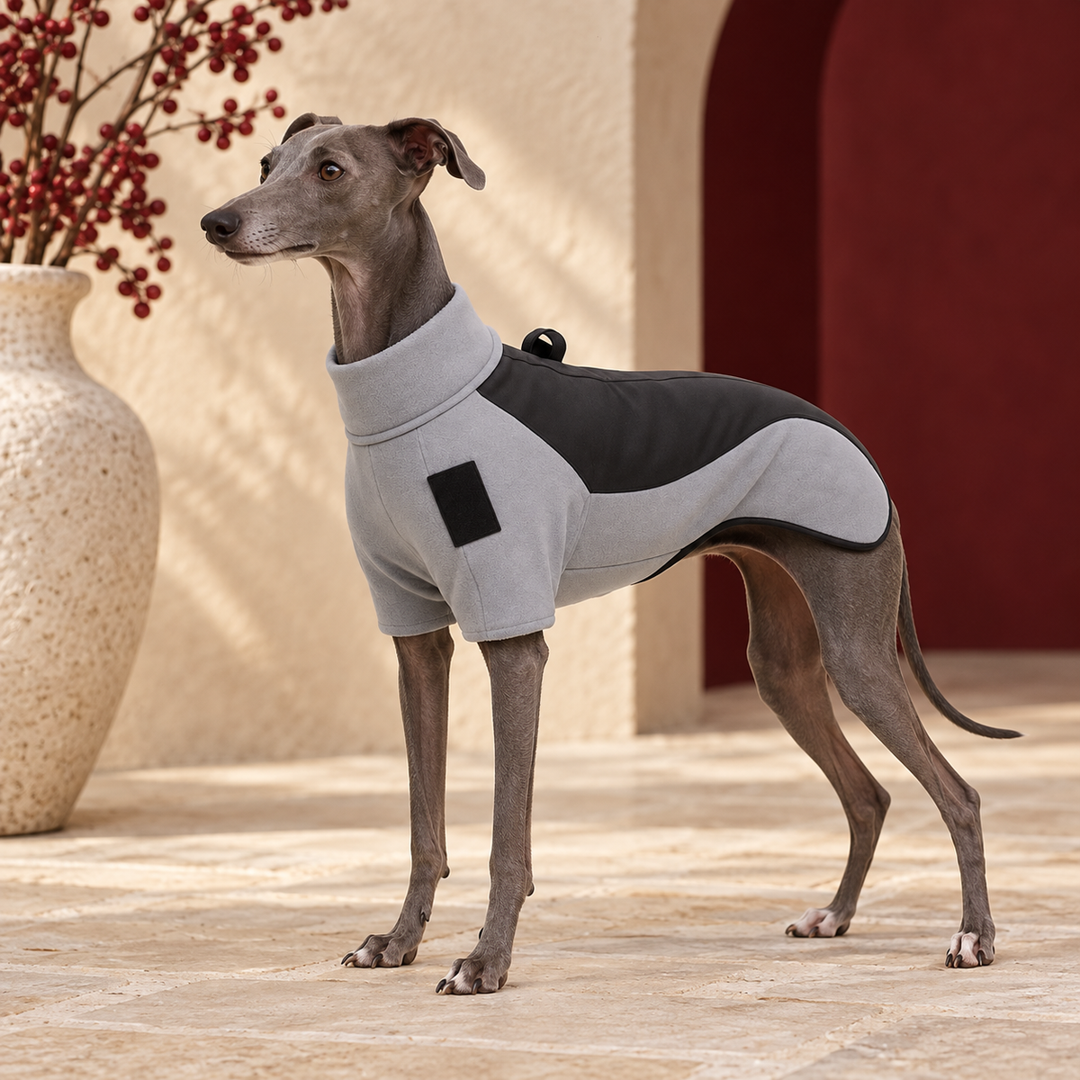 Fleece Lined Iggy Turtleneck Jacket for Cold Weather – Italian Greyhound in the Iggy Grey interior