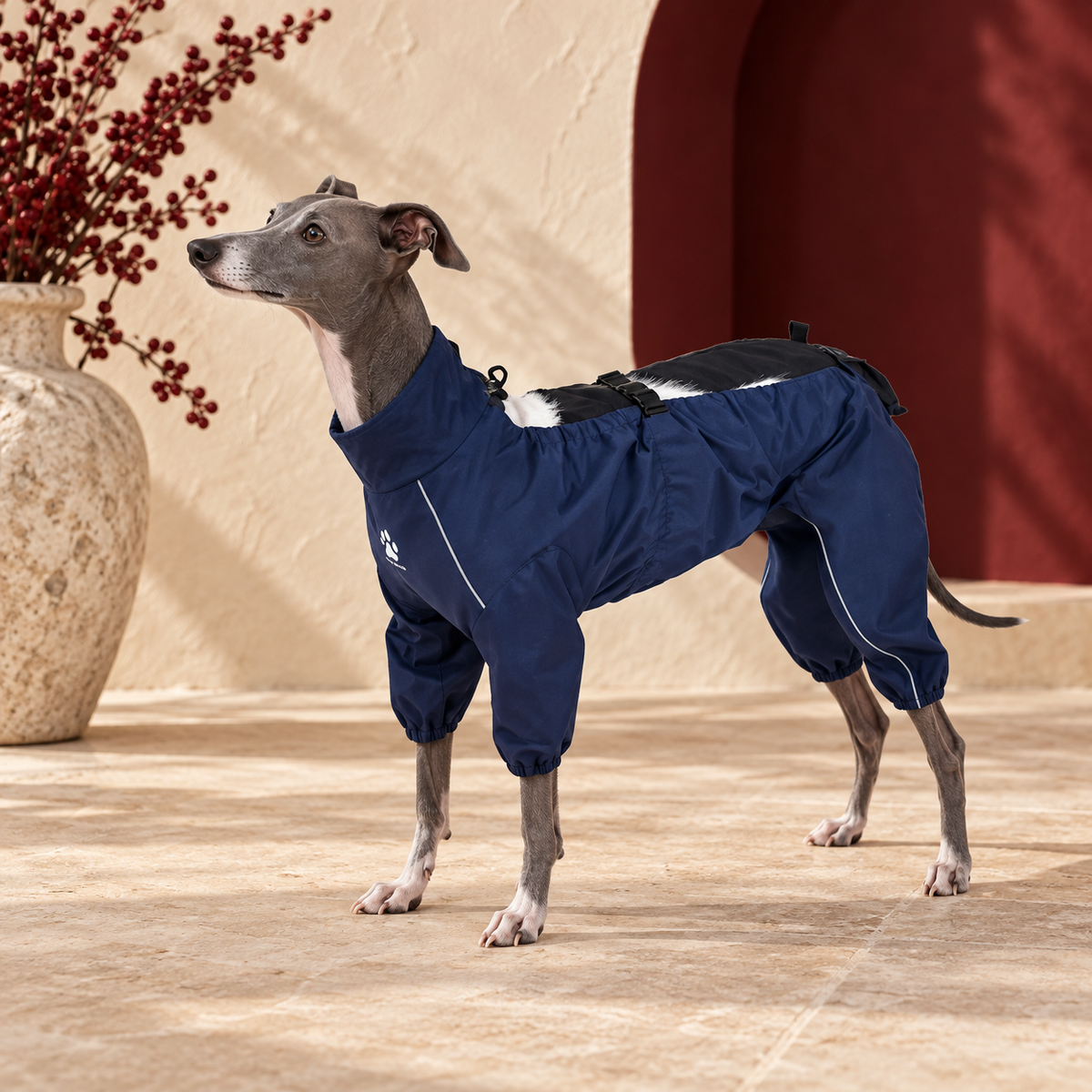Elastic Cuffs Split Iggy Raincoat – Italian Greyhound in the Iggy Grey interior