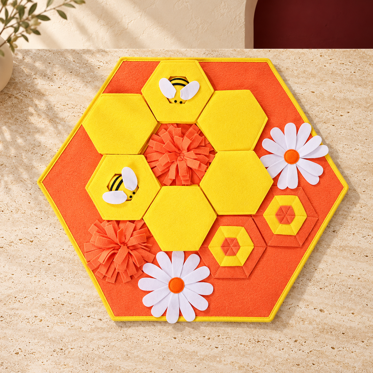 Honeycomb Bee Dog Snuffle Mat — Orange detail