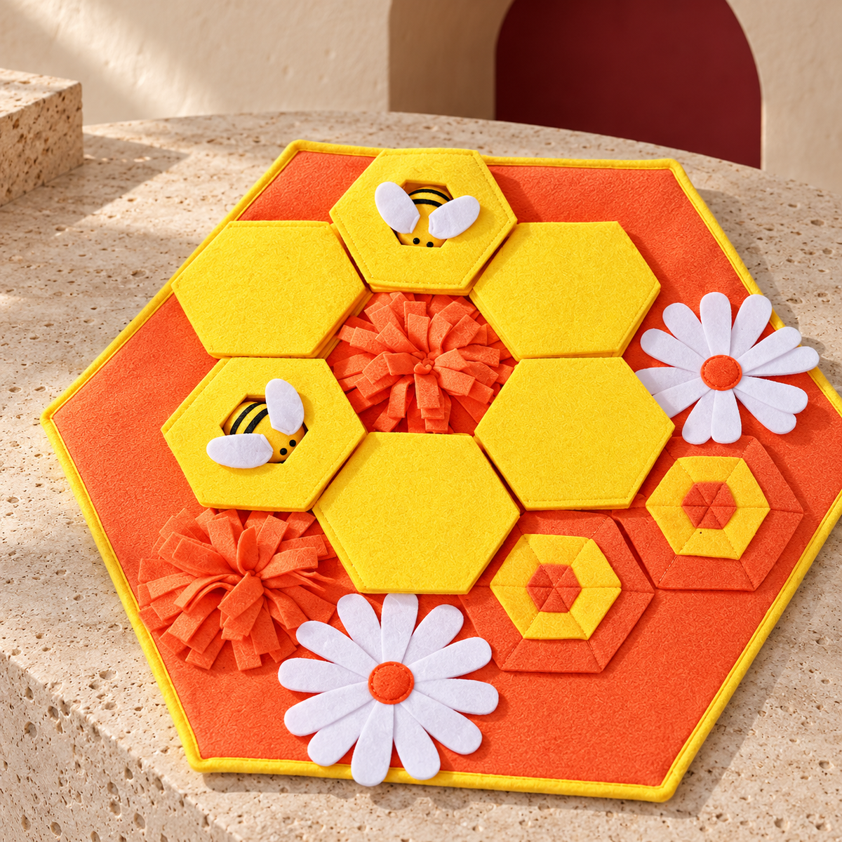 Honeycomb Bee Dog Snuffle Mat — Orange zoom