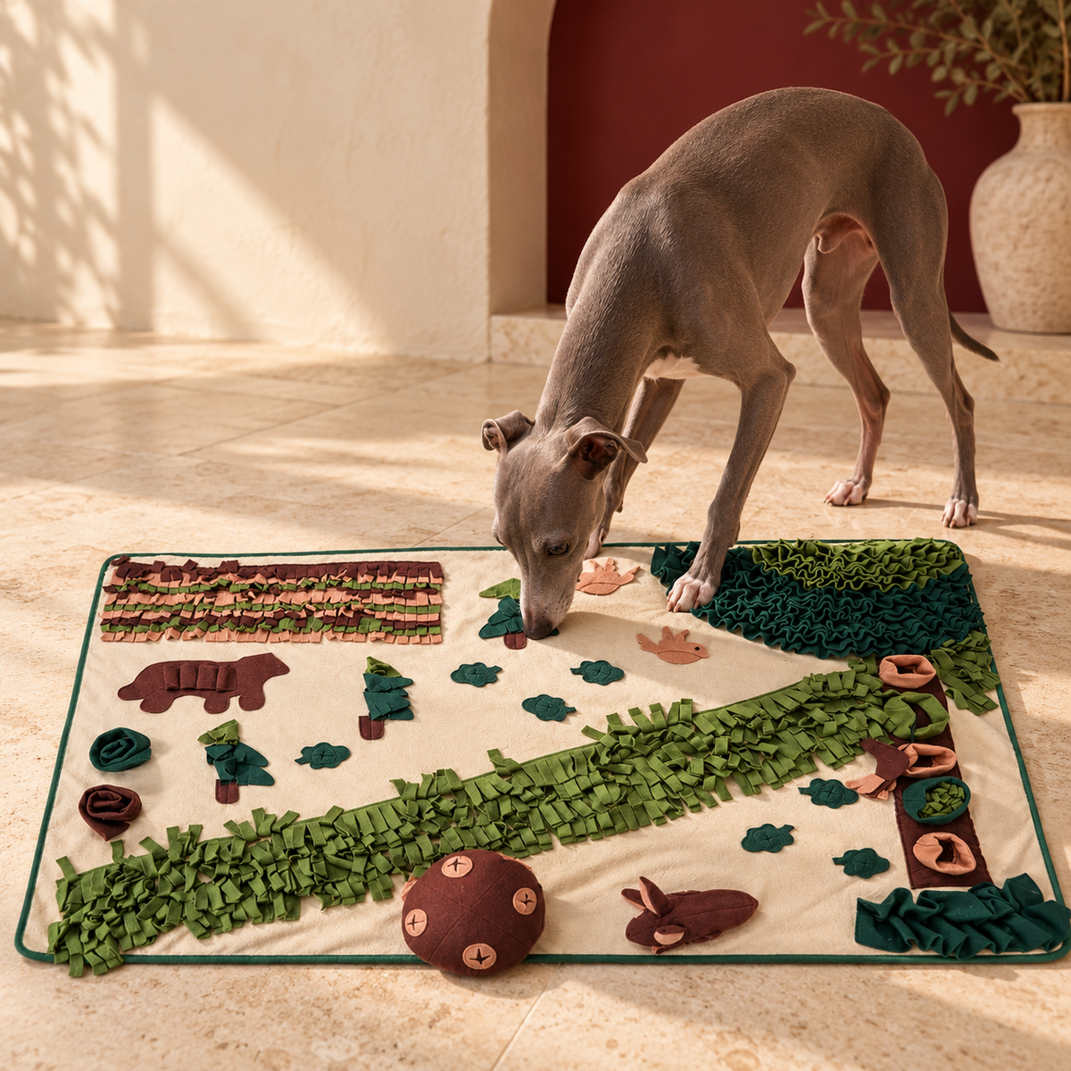 Italian Greyhound using Forest Scene Dog Snuffle Mat — Forest hero