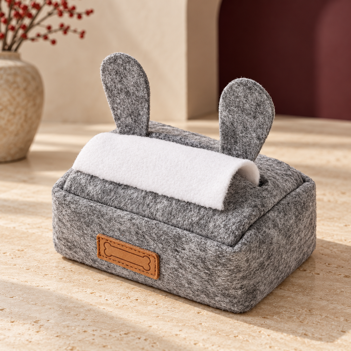 Animal Tissue Box Snuffle Toy in Gray Rabbit, product detail