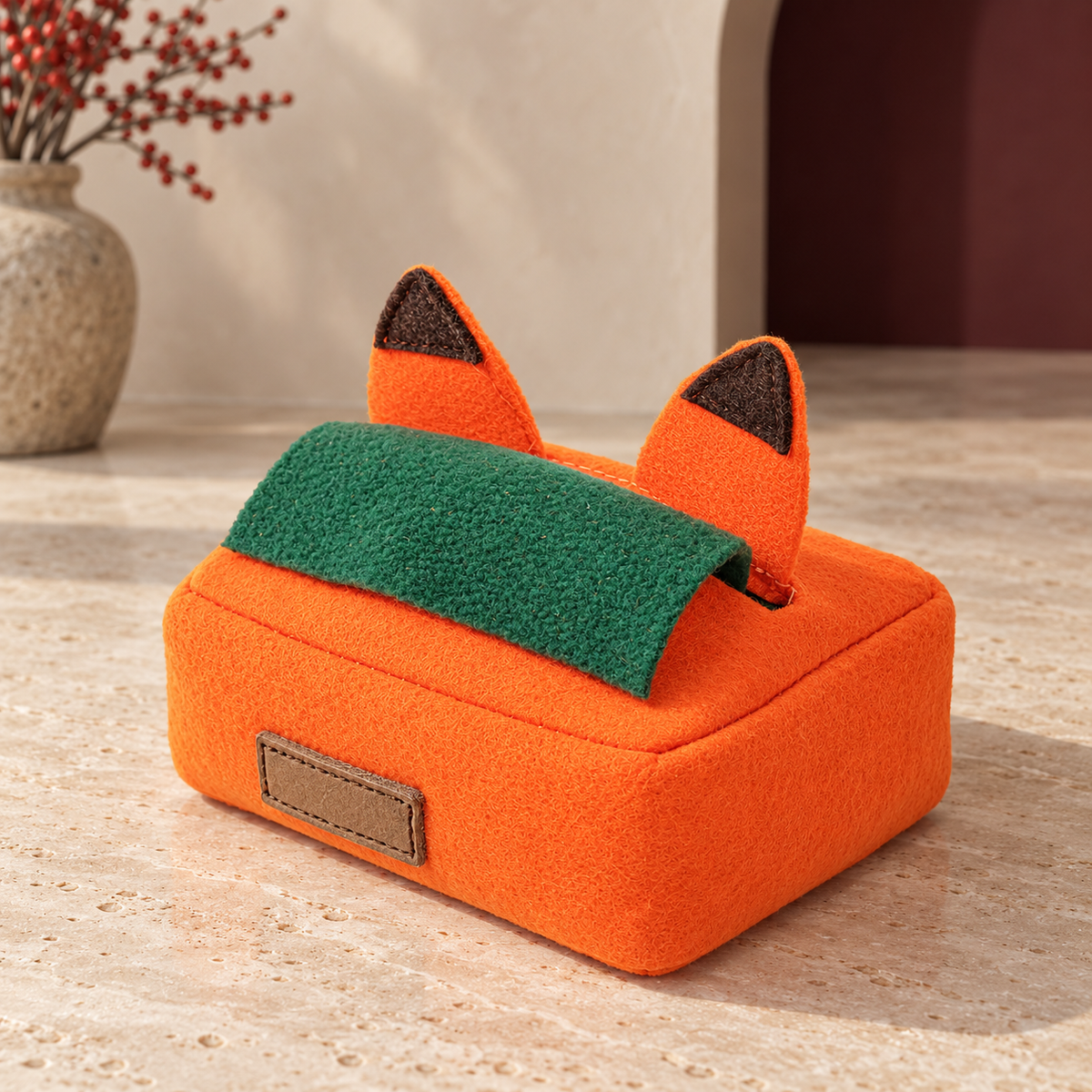Animal Tissue Box Snuffle Toy in Orange Fox, product detail