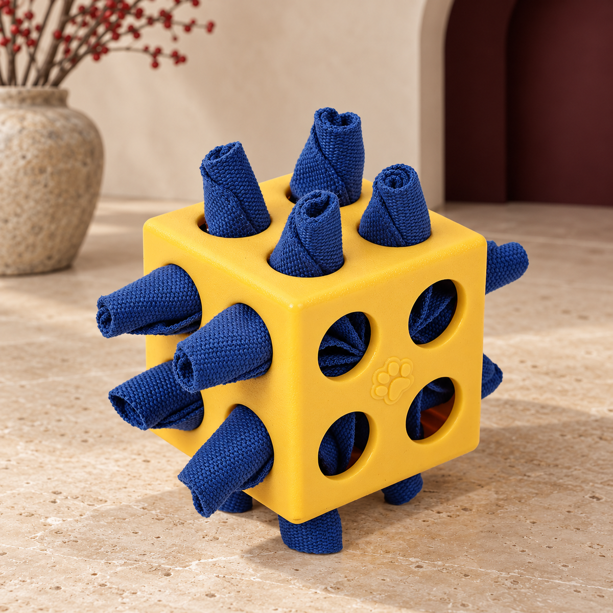 Fabric Roll Treat Puzzle Cube in Yellow, product detail