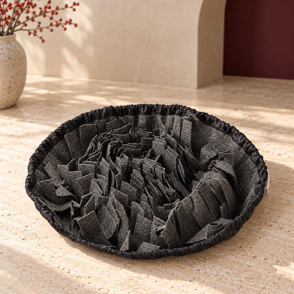 Drawstring Bowl Snuffle Mat in Dark Gray, product detail