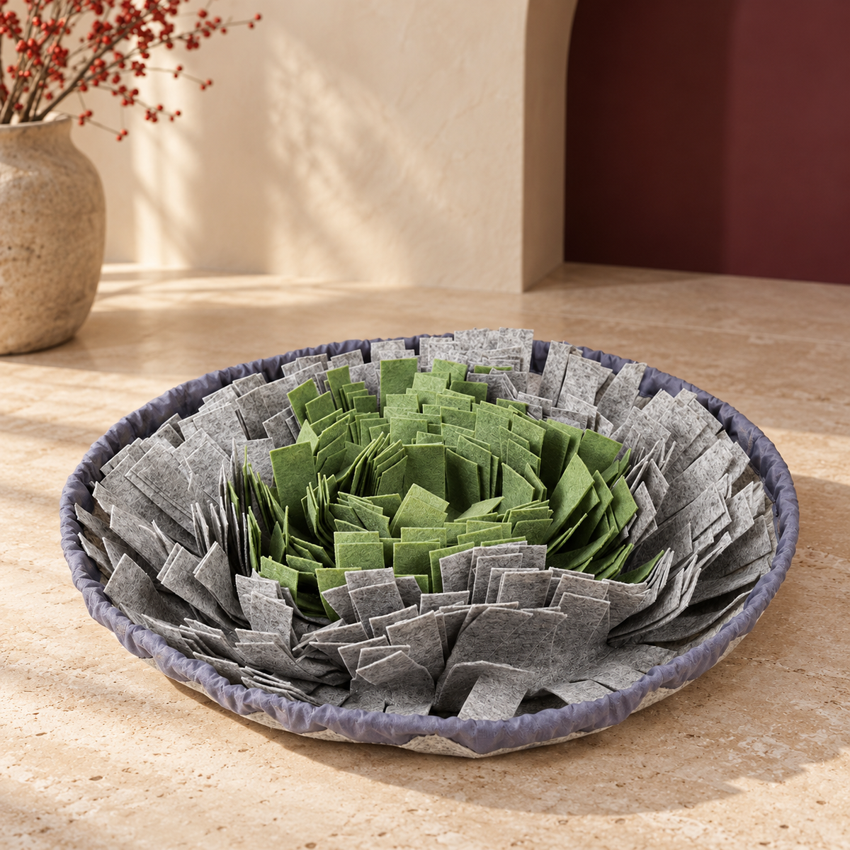Drawstring Bowl Snuffle Mat in Green Gray, product detail