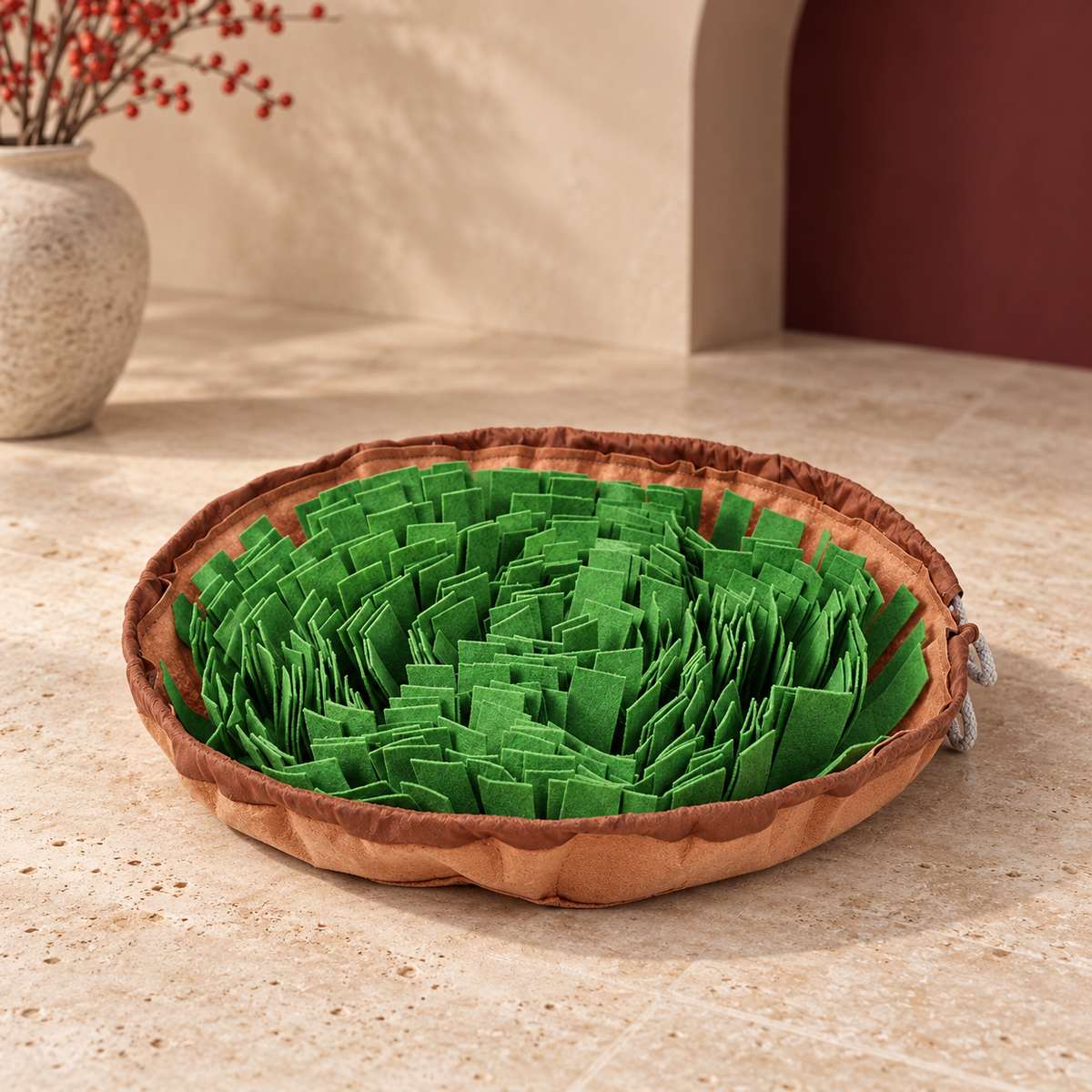 Drawstring Bowl Snuffle Mat in Army Green, product detail