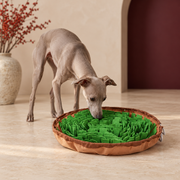 Drawstring Bowl Snuffle Mat in Army Green, with an Italian Greyhound