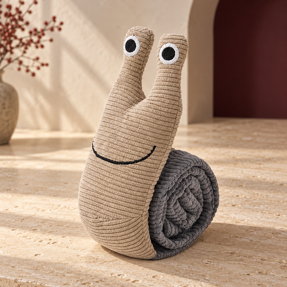 Roll Out Snail Snuffle Dog Toy in Gray and Brown