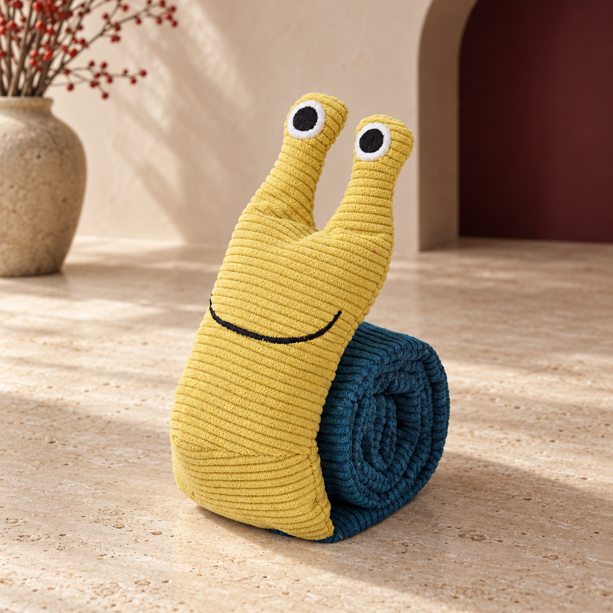 Roll Out Snail Snuffle Dog Toy in Yellow & Blue, product detail