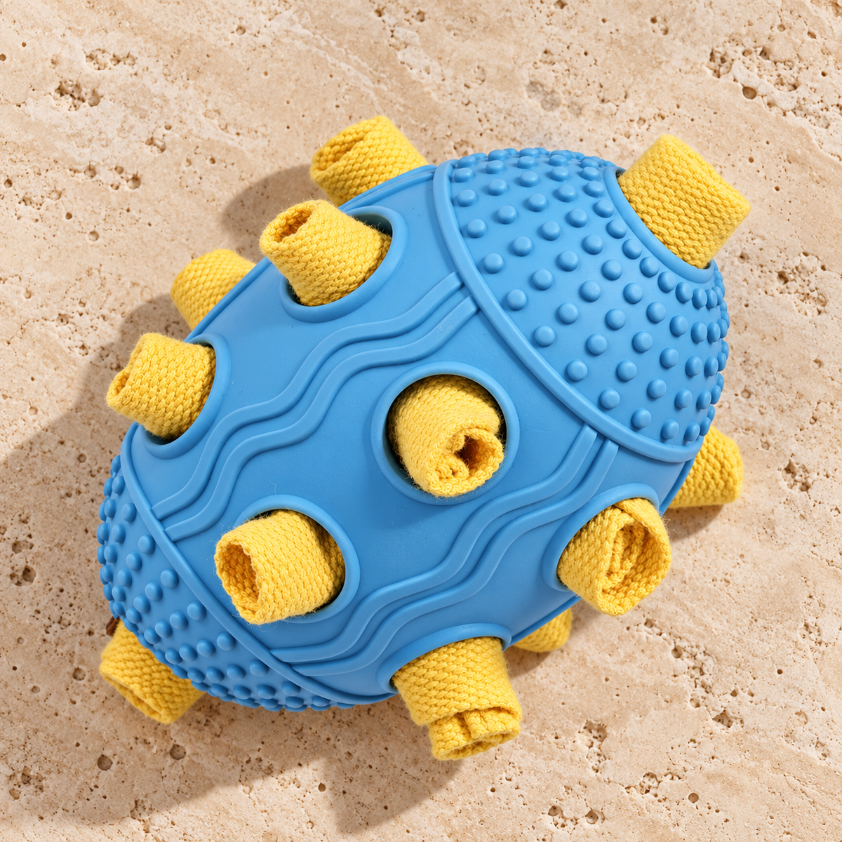 Fabric Roll Football Dog Snuffle Toy — Blue detail