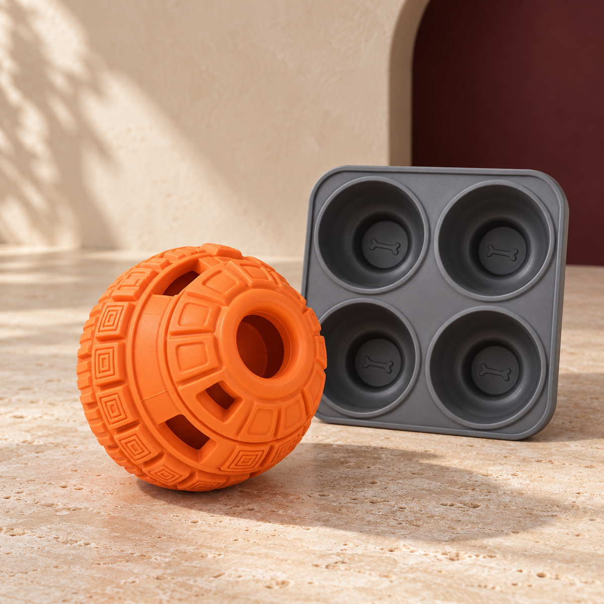 Rubber Treat Ball and Mould Set in Orange, product detail