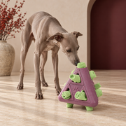 Fabric Roll Snuffle Pyramid in Purple, with an Italian Greyhound