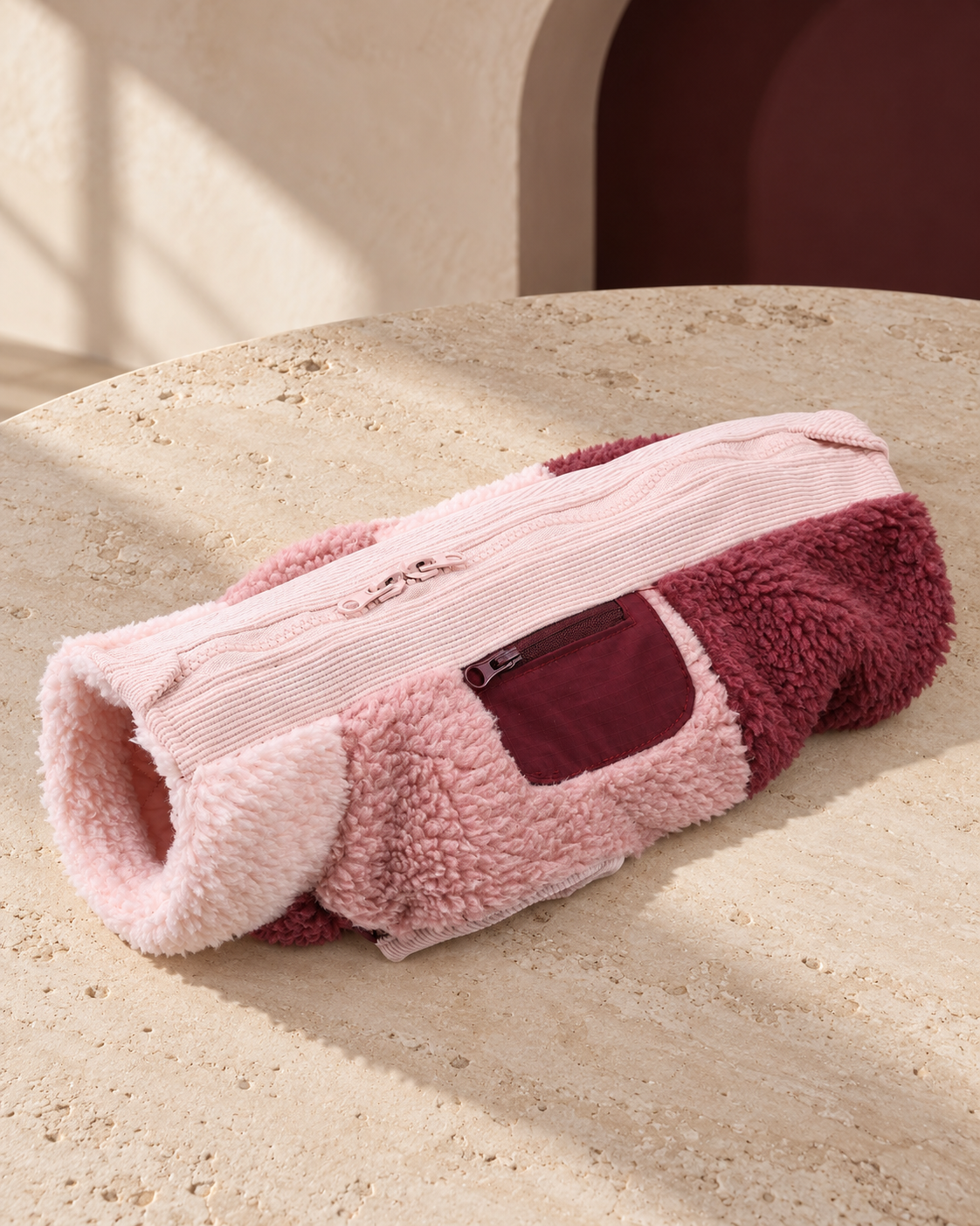 Colorblock Sherpa Dog Vest, Pink, product-only view