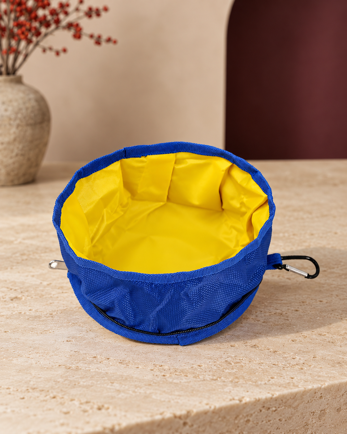 Foldaway Fabric Travel Bowl, Blue, product-only view