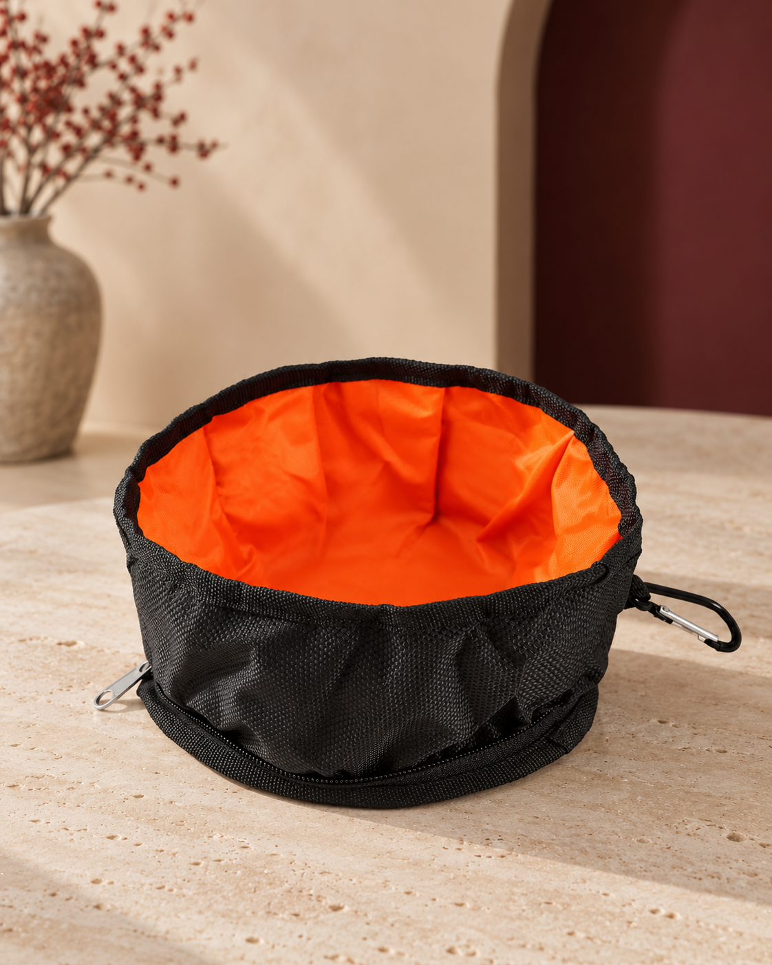 Foldaway Fabric Travel Bowl, Black, product-only view