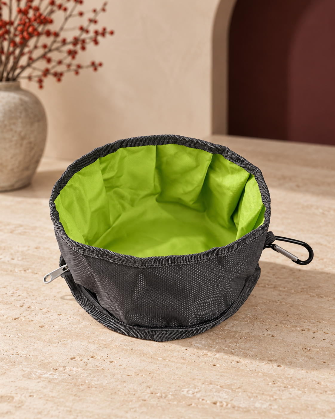 Foldaway Fabric Travel Bowl, Gray, product-only view