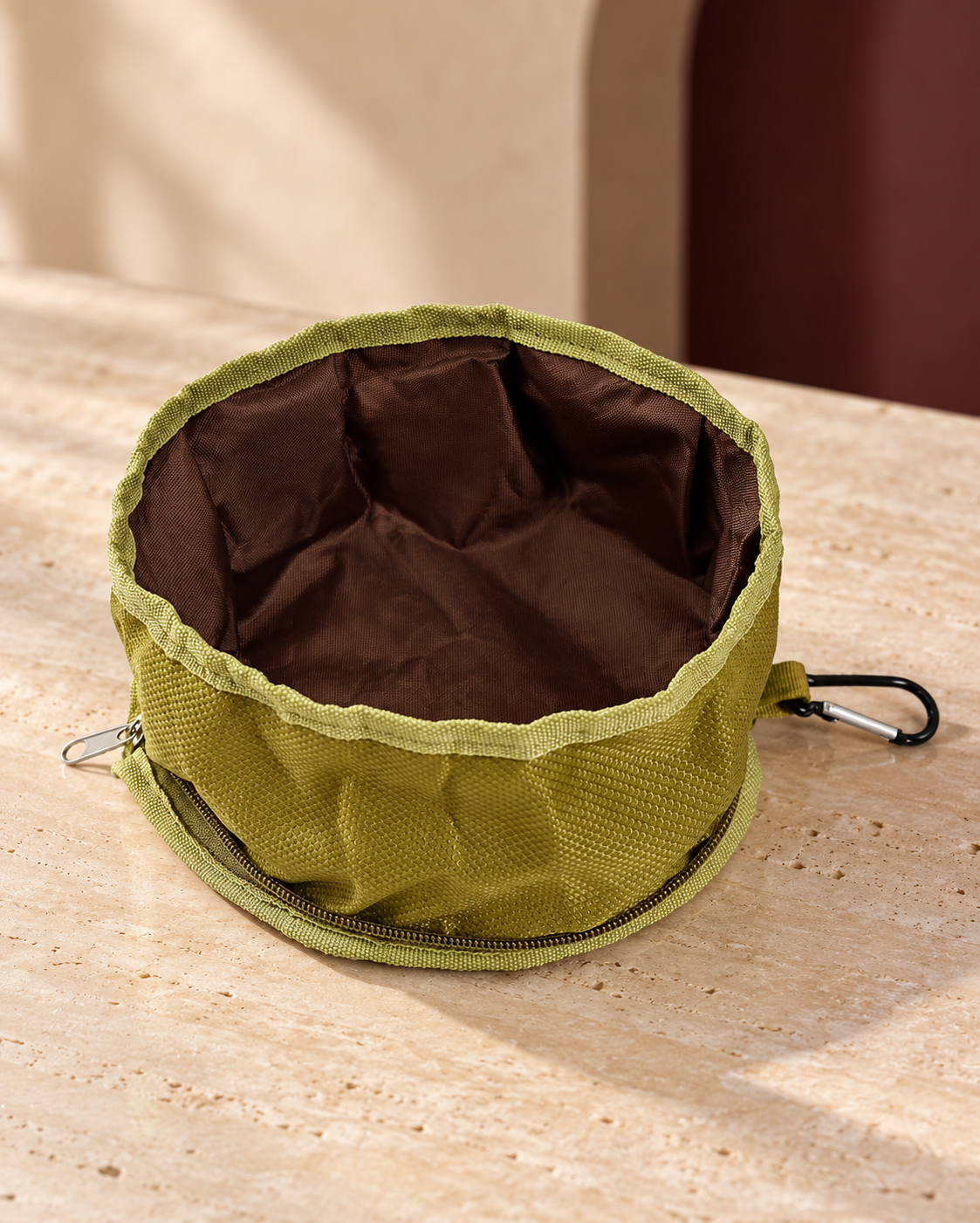 Foldaway Fabric Travel Bowl, Green, product-only view