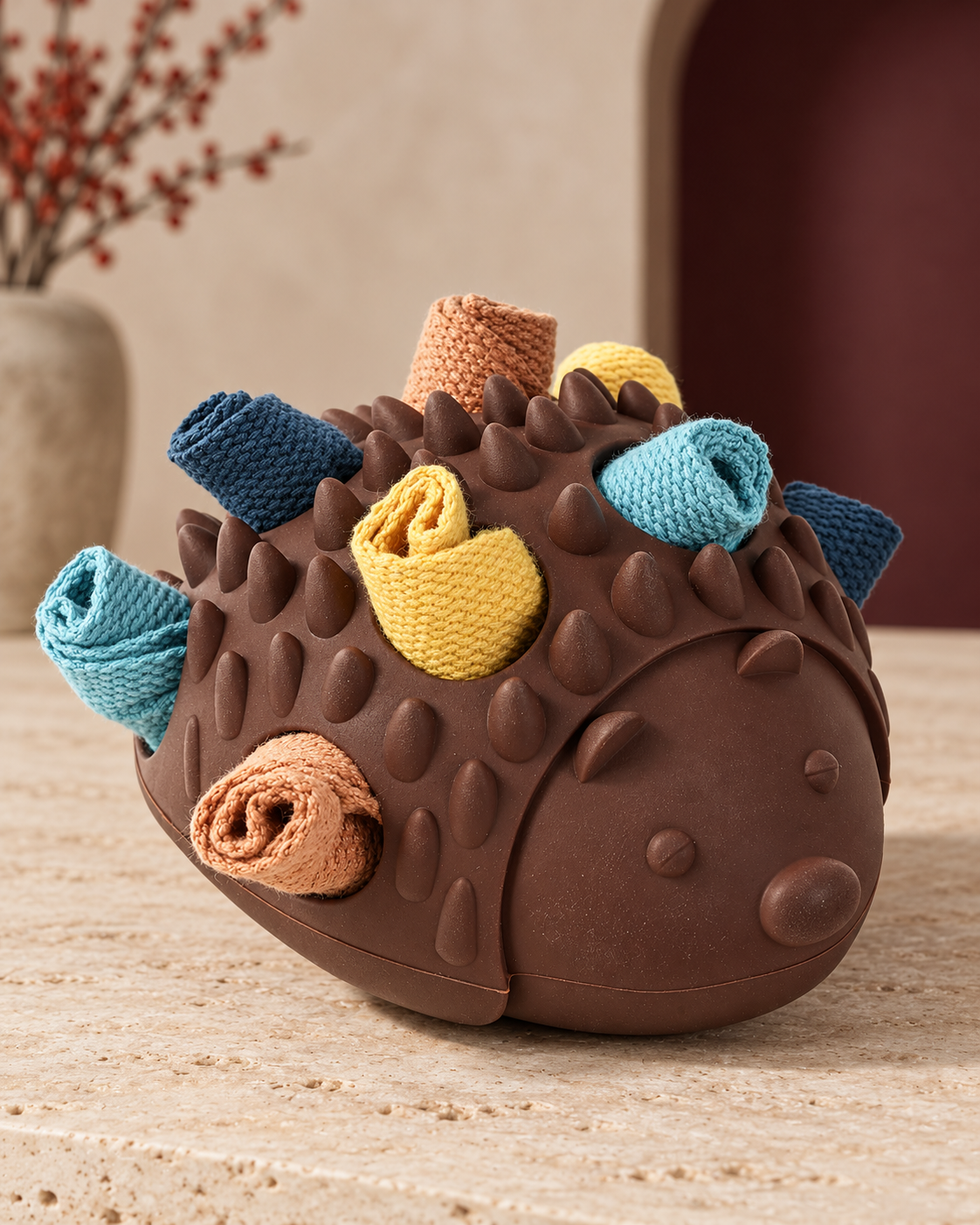 Hedgehog Snuffle Dog Toy, Brown, construction close-up