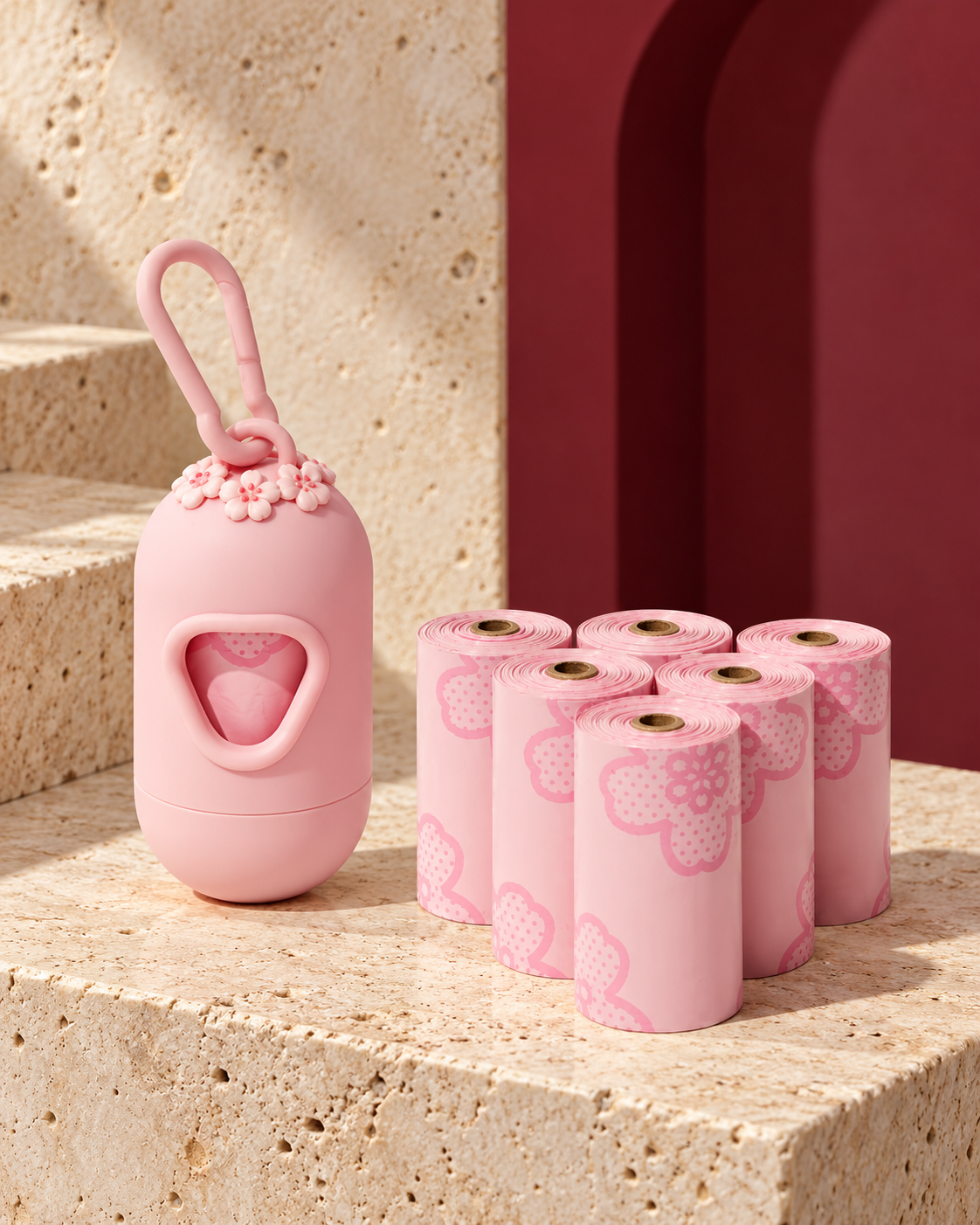Cherry Blossom dog waste-bag dispenser and matching bag rolls
