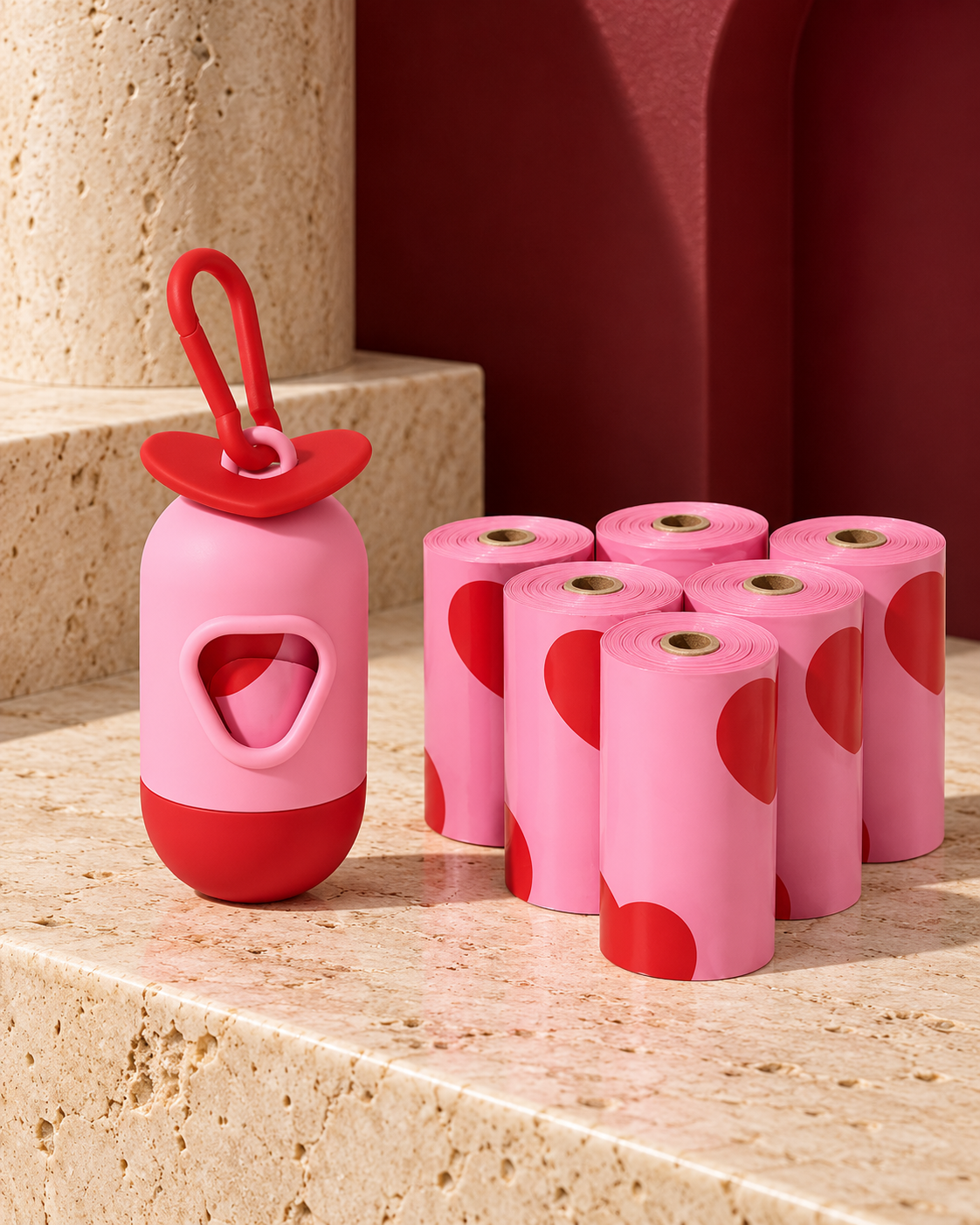 Heartbeat dog waste-bag dispenser and matching bag rolls