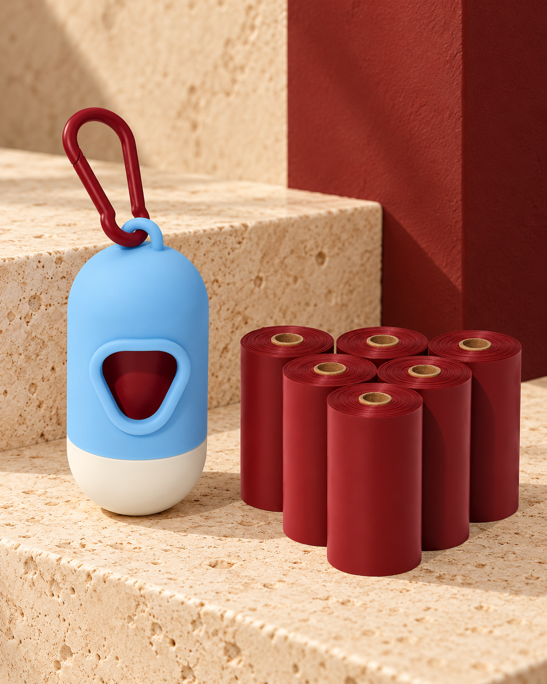 Mist Merlot dog waste-bag dispenser and matching bag rolls