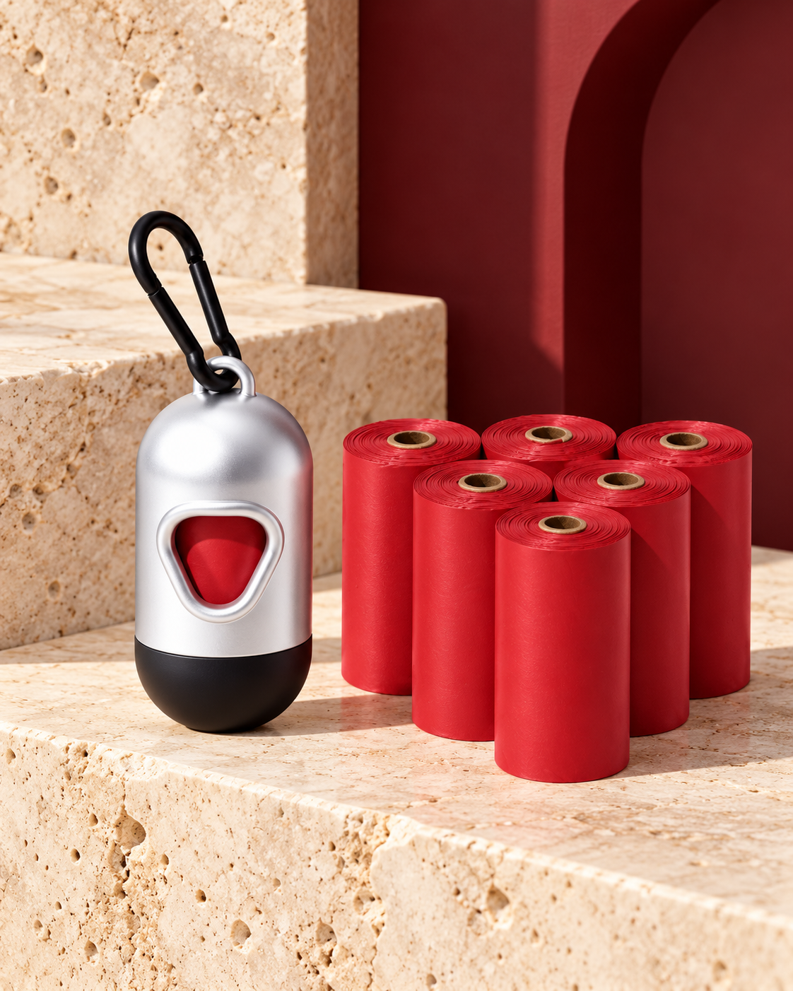 Track dog waste-bag dispenser and matching bag rolls