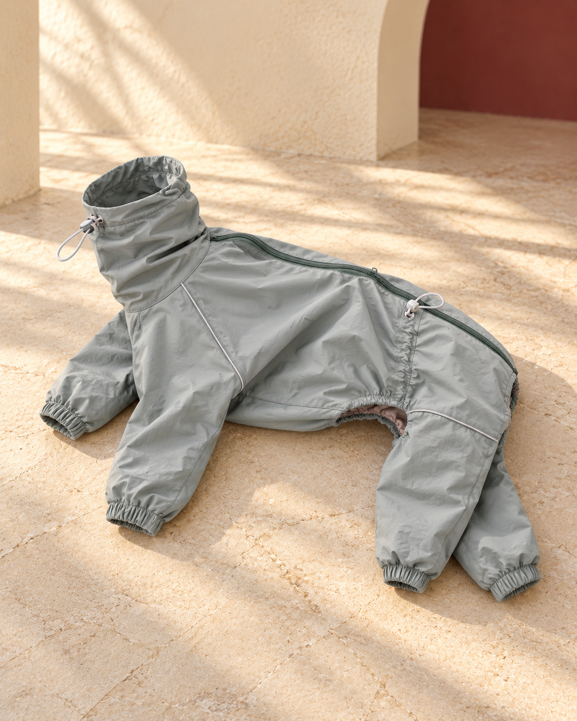 Adjustable-Neck Four-Leg Iggy Rain Suit, garment detail