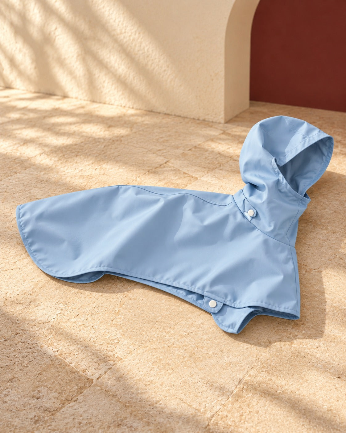 Hooded Wraparound Iggy Rain Cape in Light Blue, garment detail