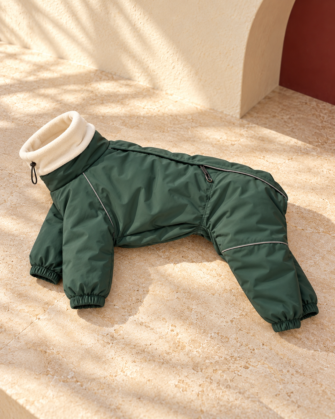 Four-Leg Iggy Winter Anorak in Green, garment detail
