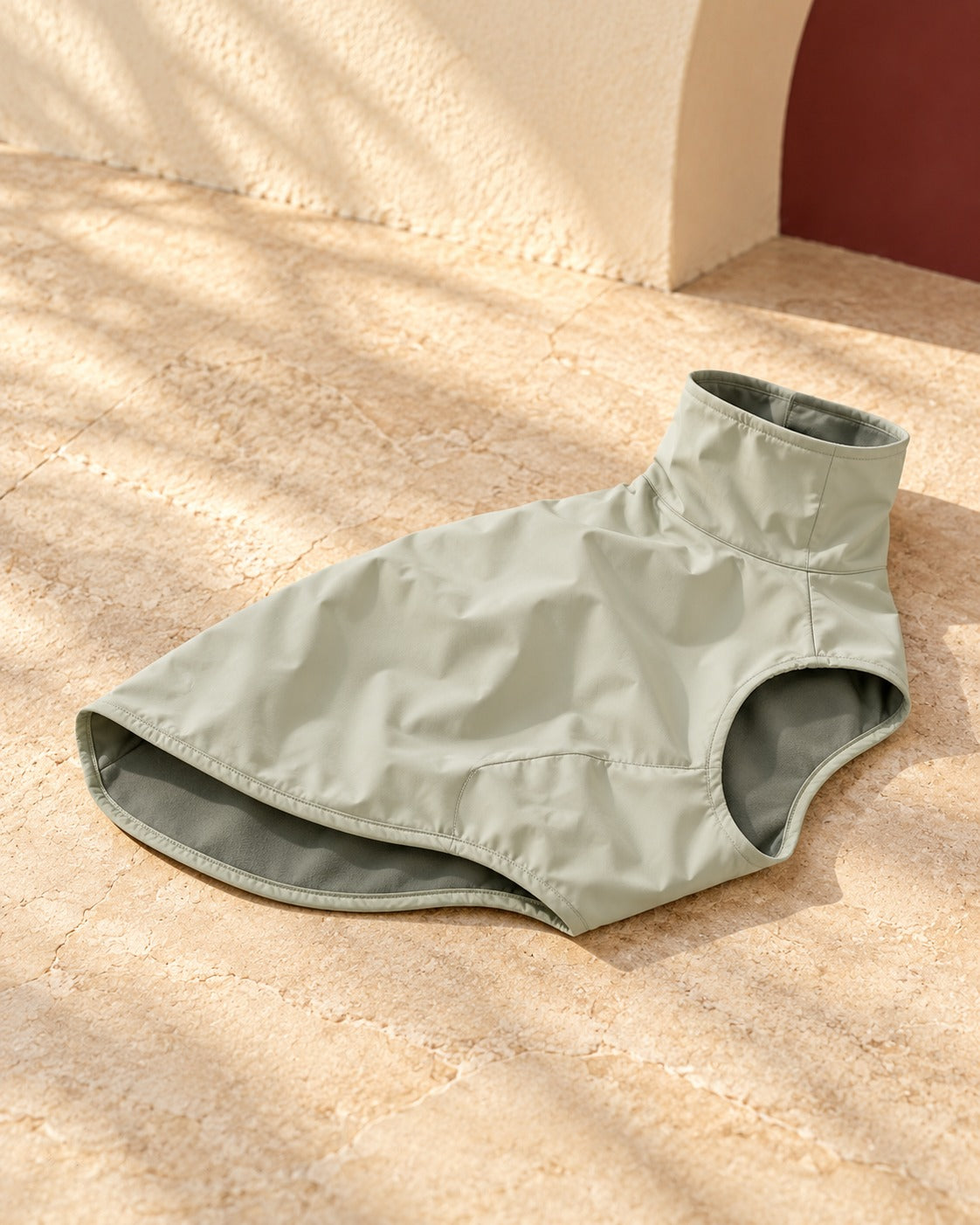 Minimal High-Neck Iggy Shell Vest in Pale Sage, garment detail