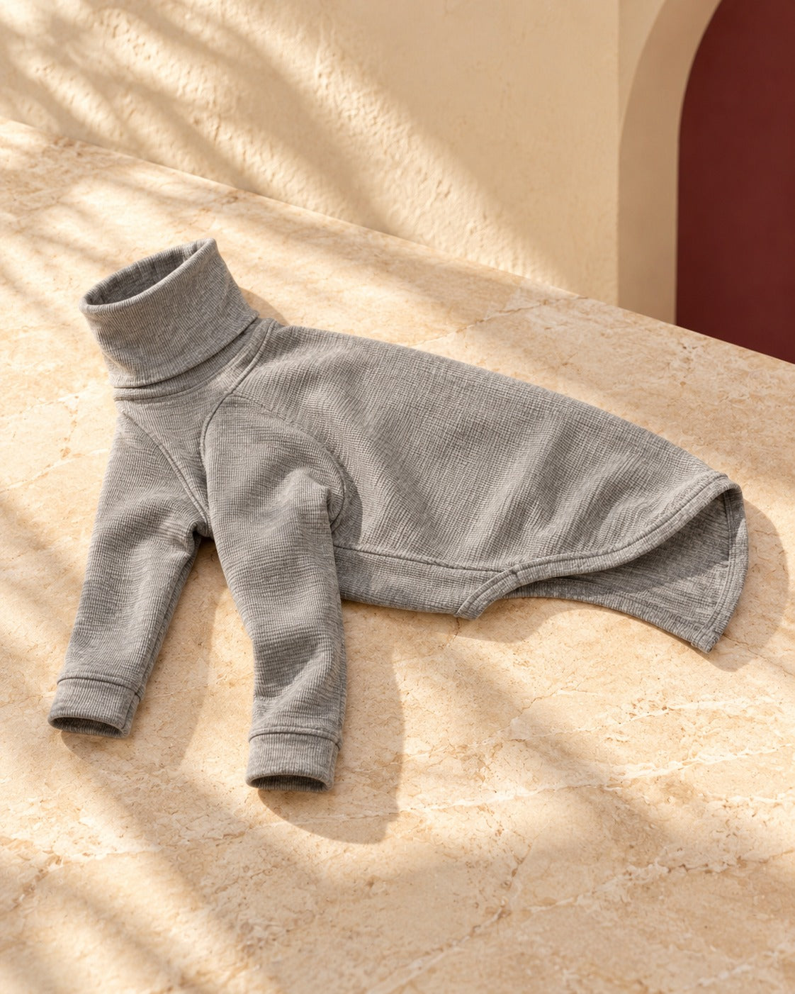 Cotton Iggy Turtleneck Shirt in Heather Grey, garment detail