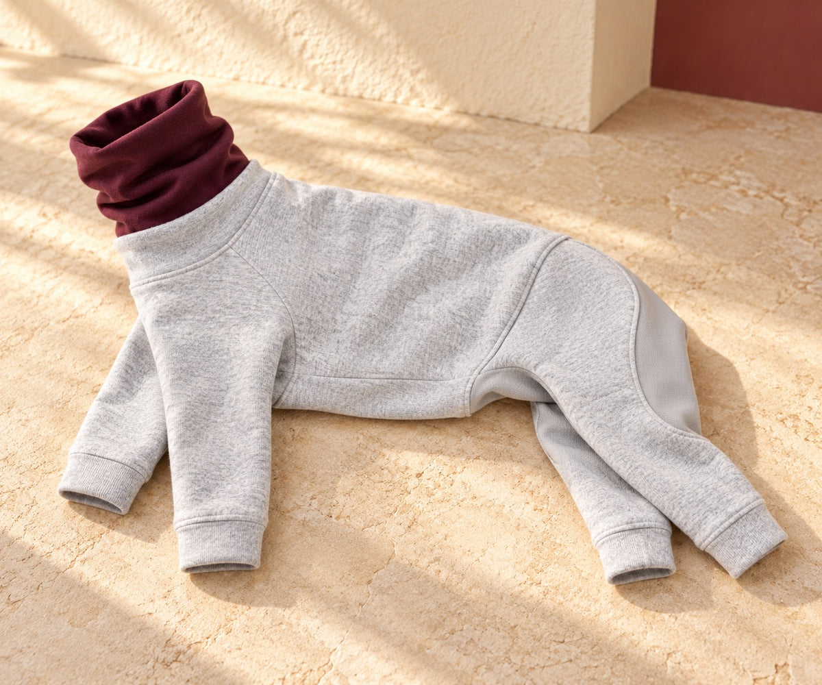 Covered-Belly Four-Leg Iggy Base Layer in Light Heather Grey, garment detail