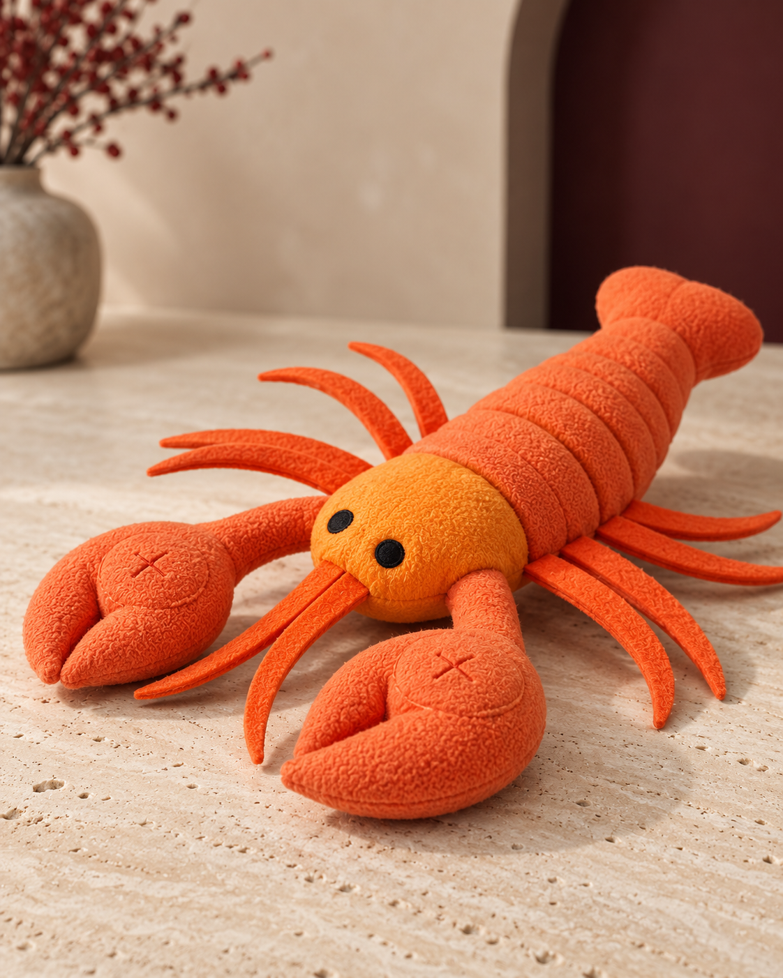 Lobster Snuffle Dog Toy, Orange, construction close-up