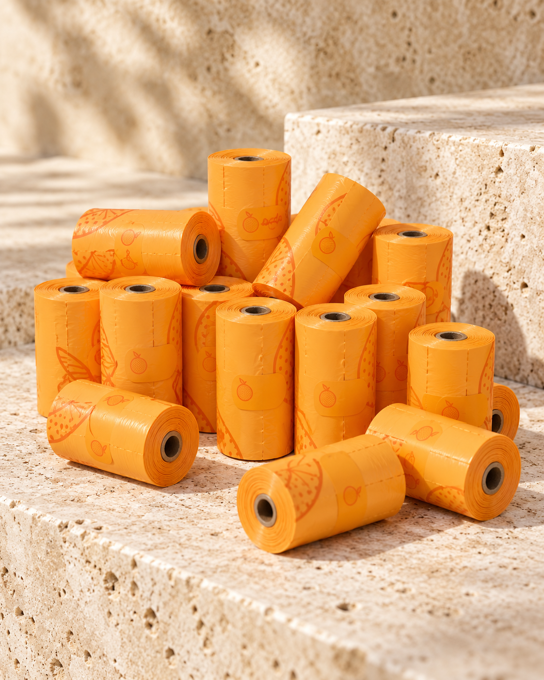 Orange dog waste-bag refill rolls