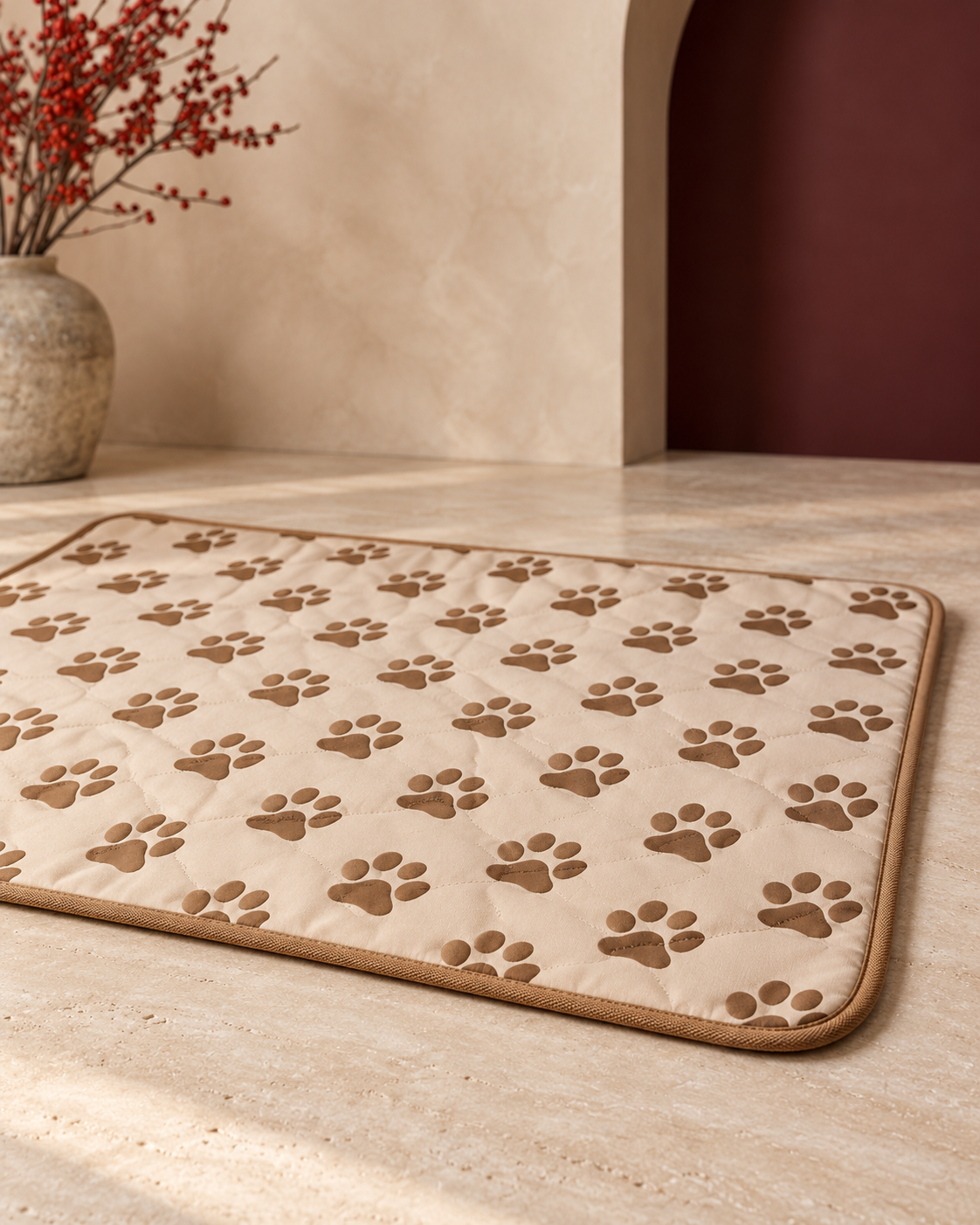 Washable Paw Print Training Pad, Beige, construction close-up