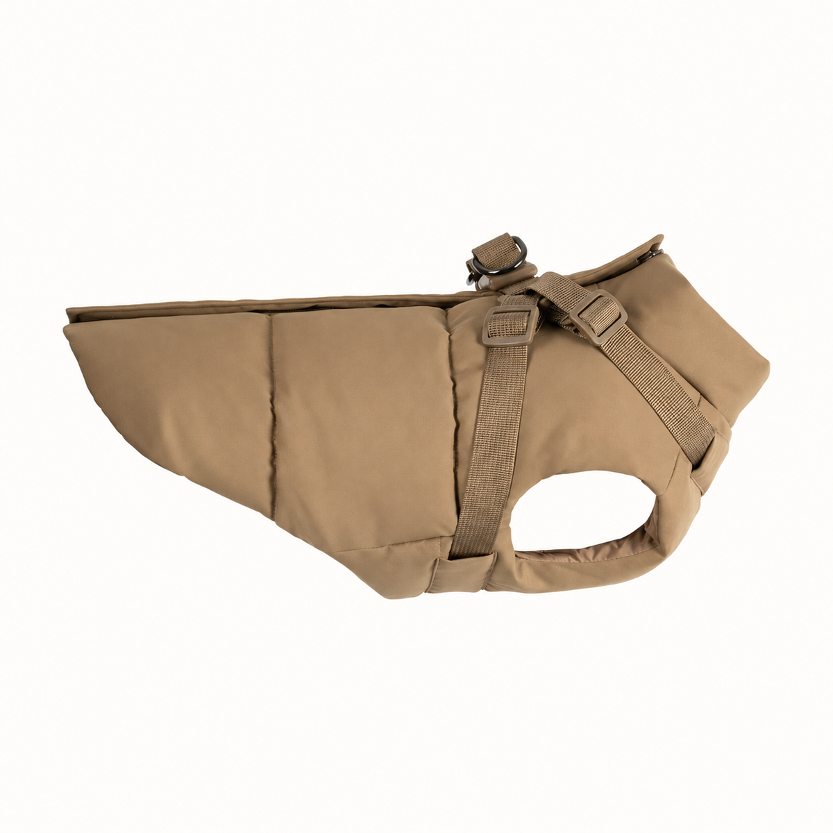 Sand-beige padded winter dog coat product-only view