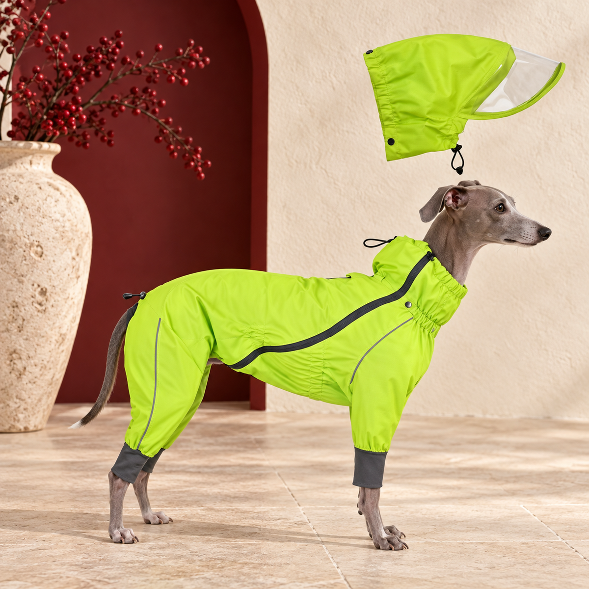 Hi-Light Full-Body Iggy Raincoat – Italian Greyhound in the Iggy Grey interior