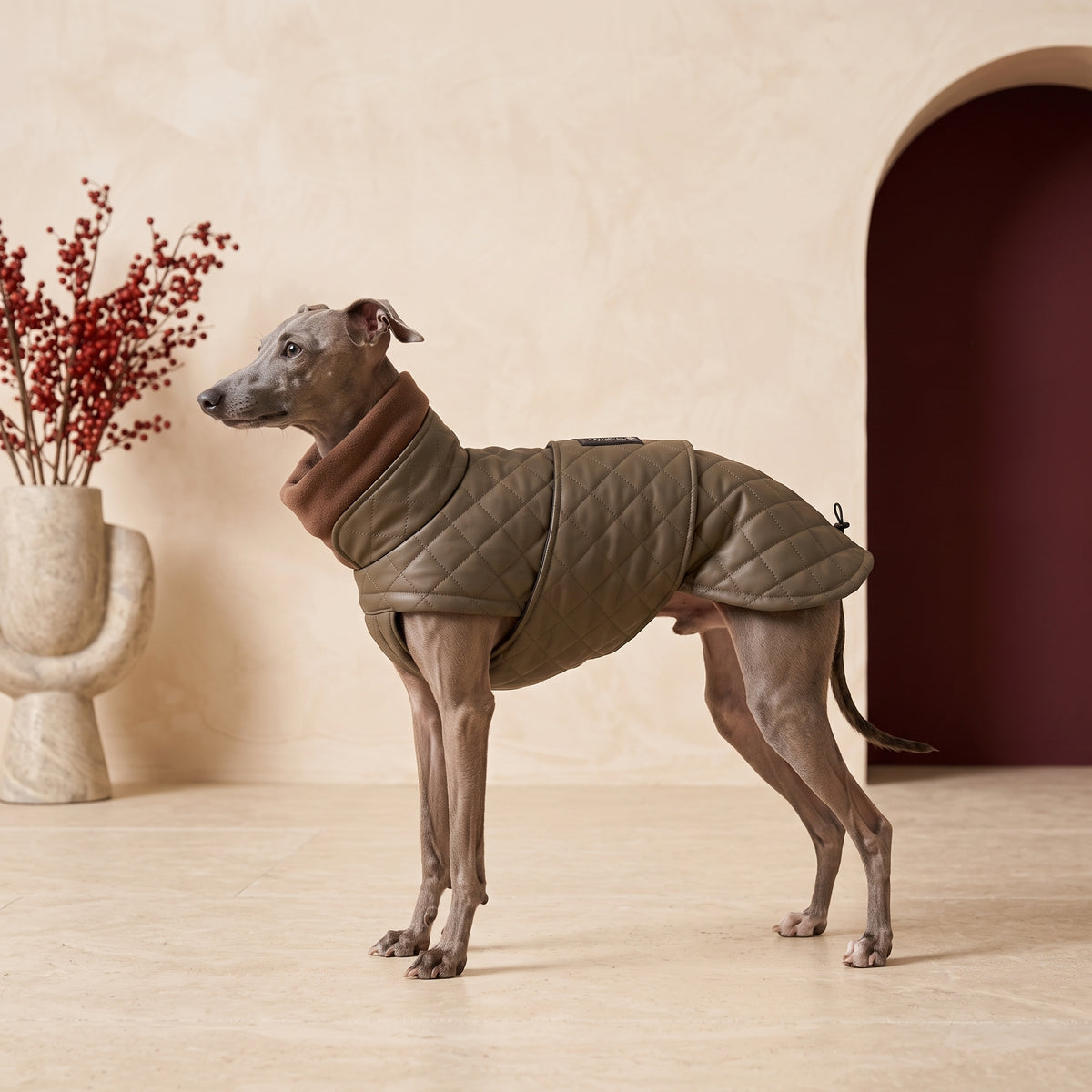 PawVogue Quilted Iggy Winter Jacket – Italian Greyhound in the Iggy Grey interior