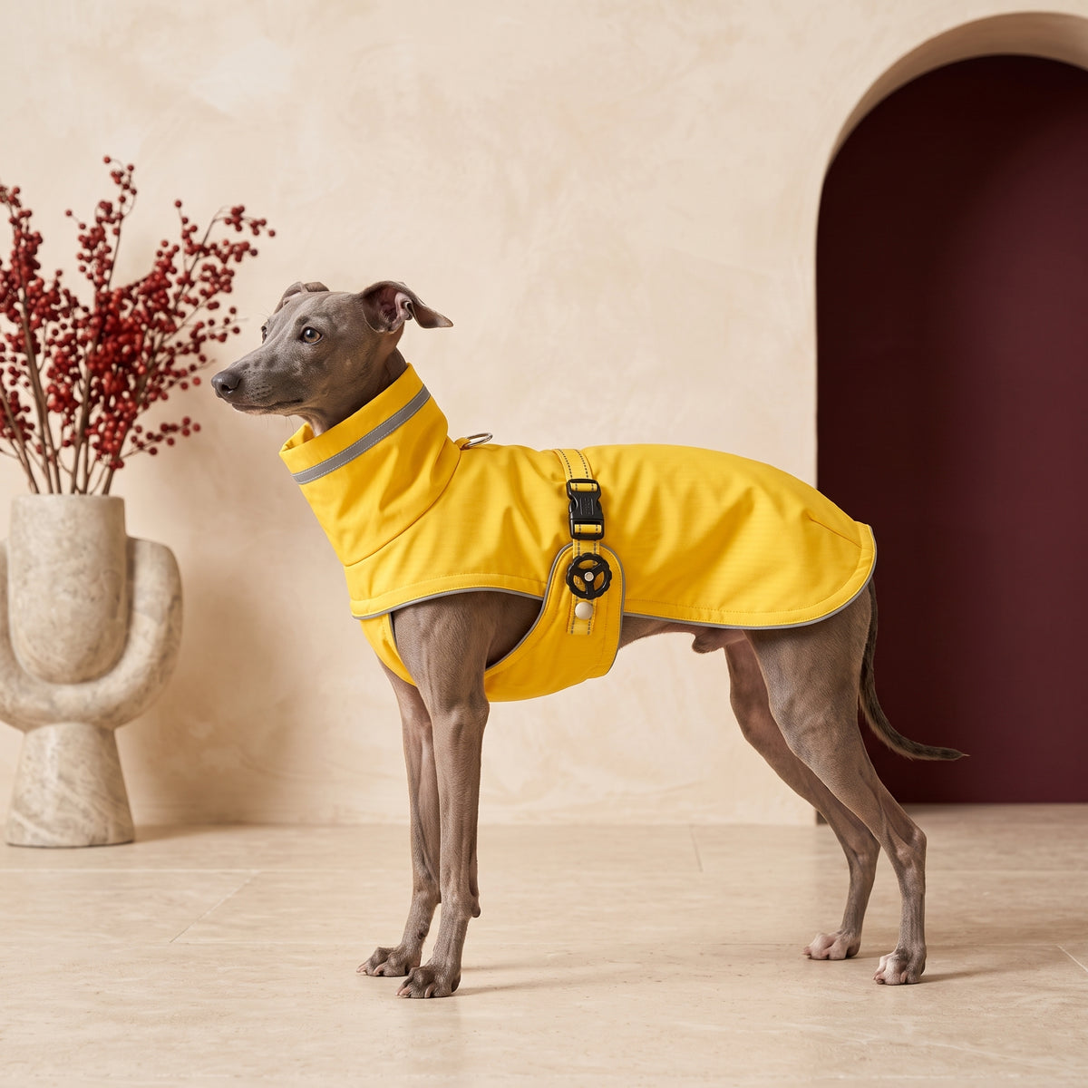 PupShell Reflective Waterproof Iggy Jacket – Italian Greyhound in the Iggy Grey interior
