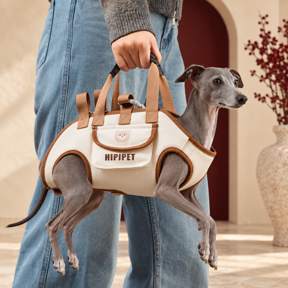 Shoulder Crossbody Iggy Carrier for small dogs – Italian Greyhound in the Iggy Grey interior