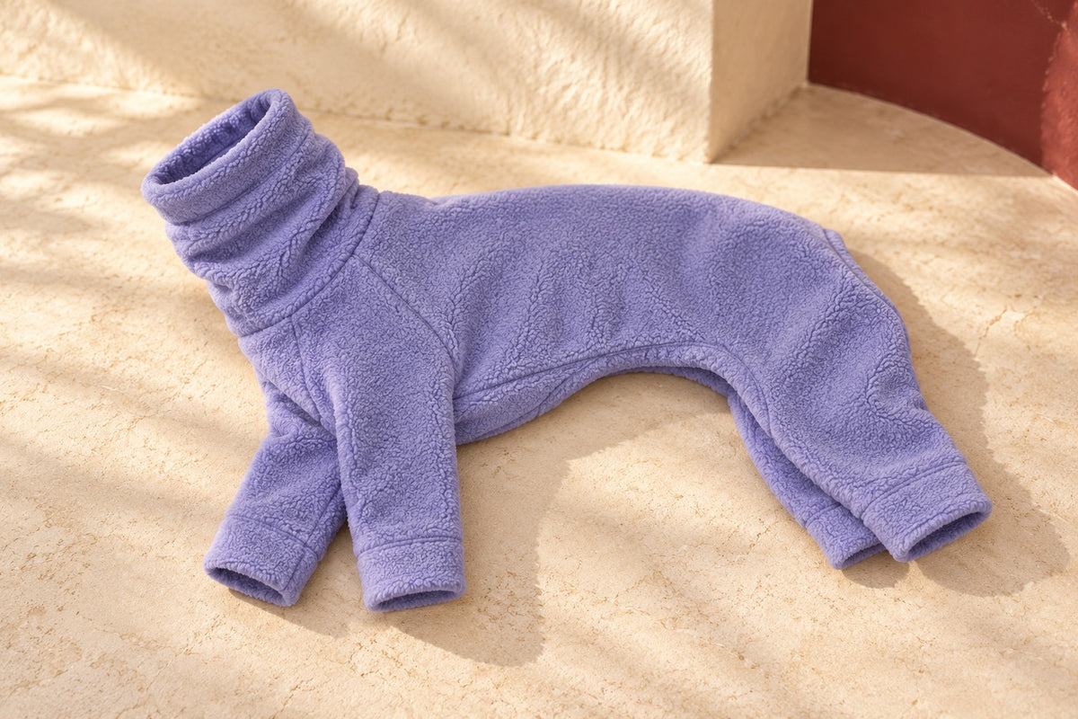 Lavender Covered-Belly Iggy Fleece Suit, garment detail