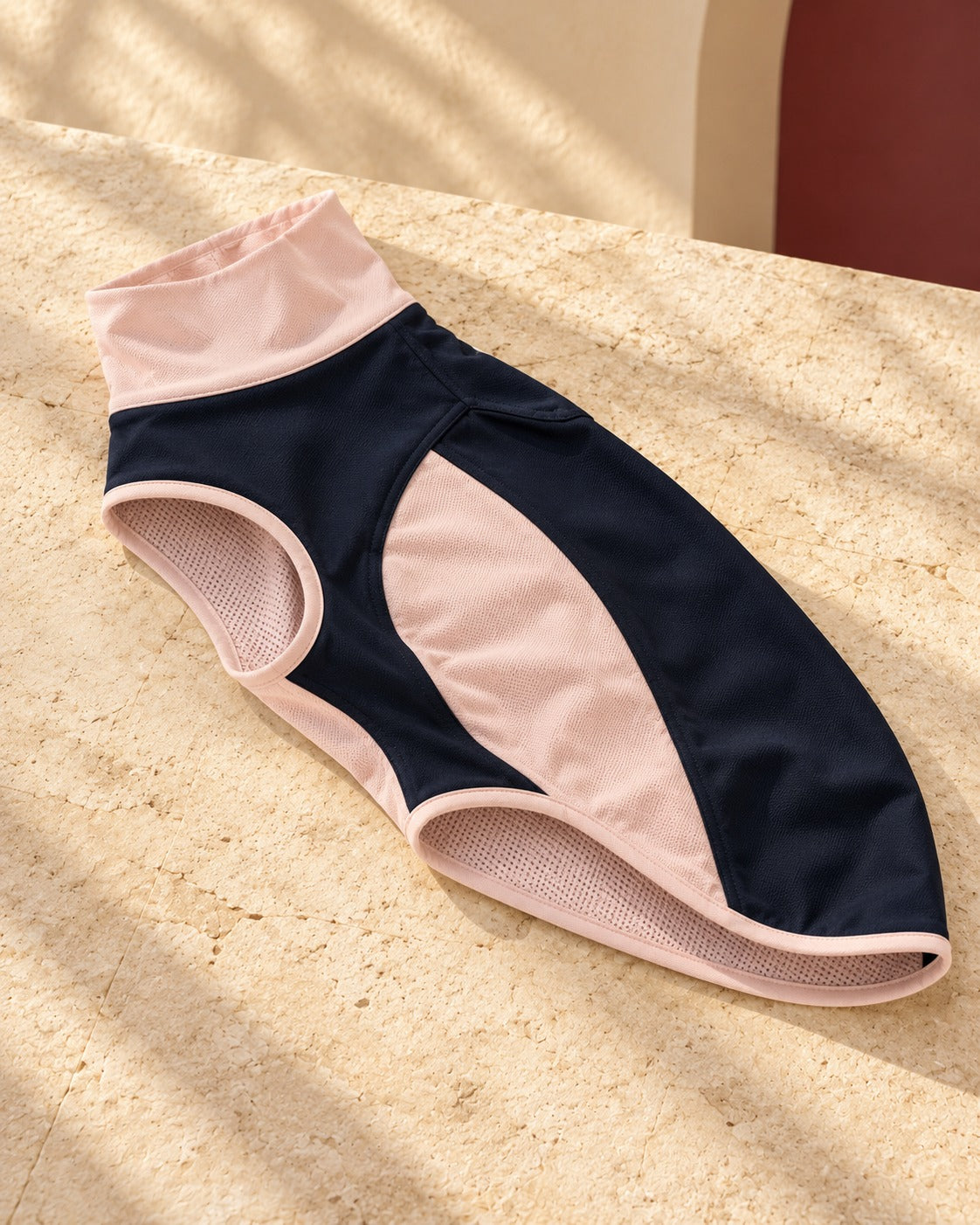 Lightweight Two-Tone Iggy Summer Vest in Navy & Pink, garment detail
