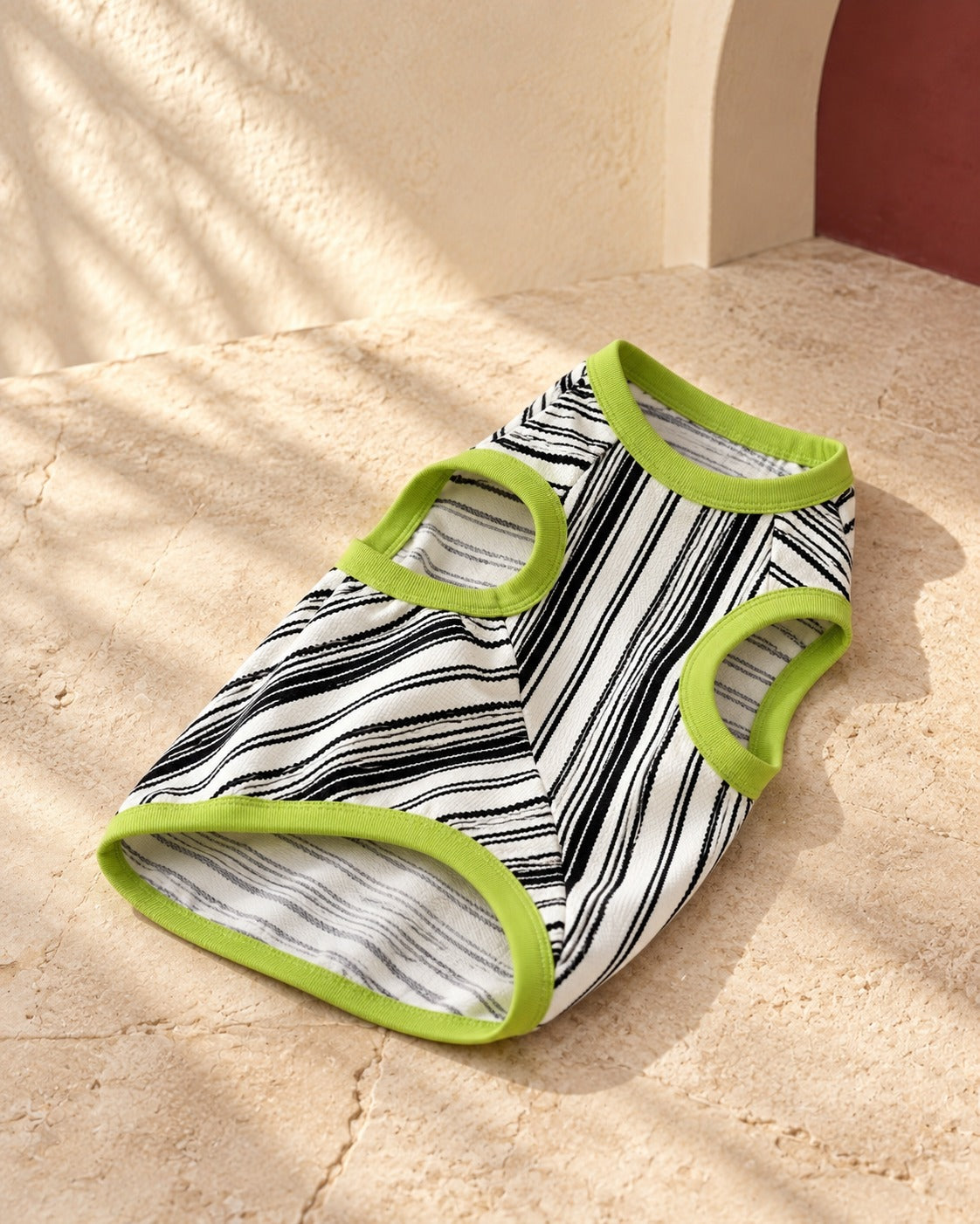 Lime-Trim Stripe Cotton Iggy Tank, garment detail